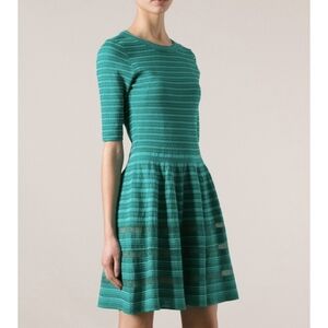 M Missoni Jacquard Stripe Short Sleeve Skater Mini Dress in Teal Sz S 15" PTP